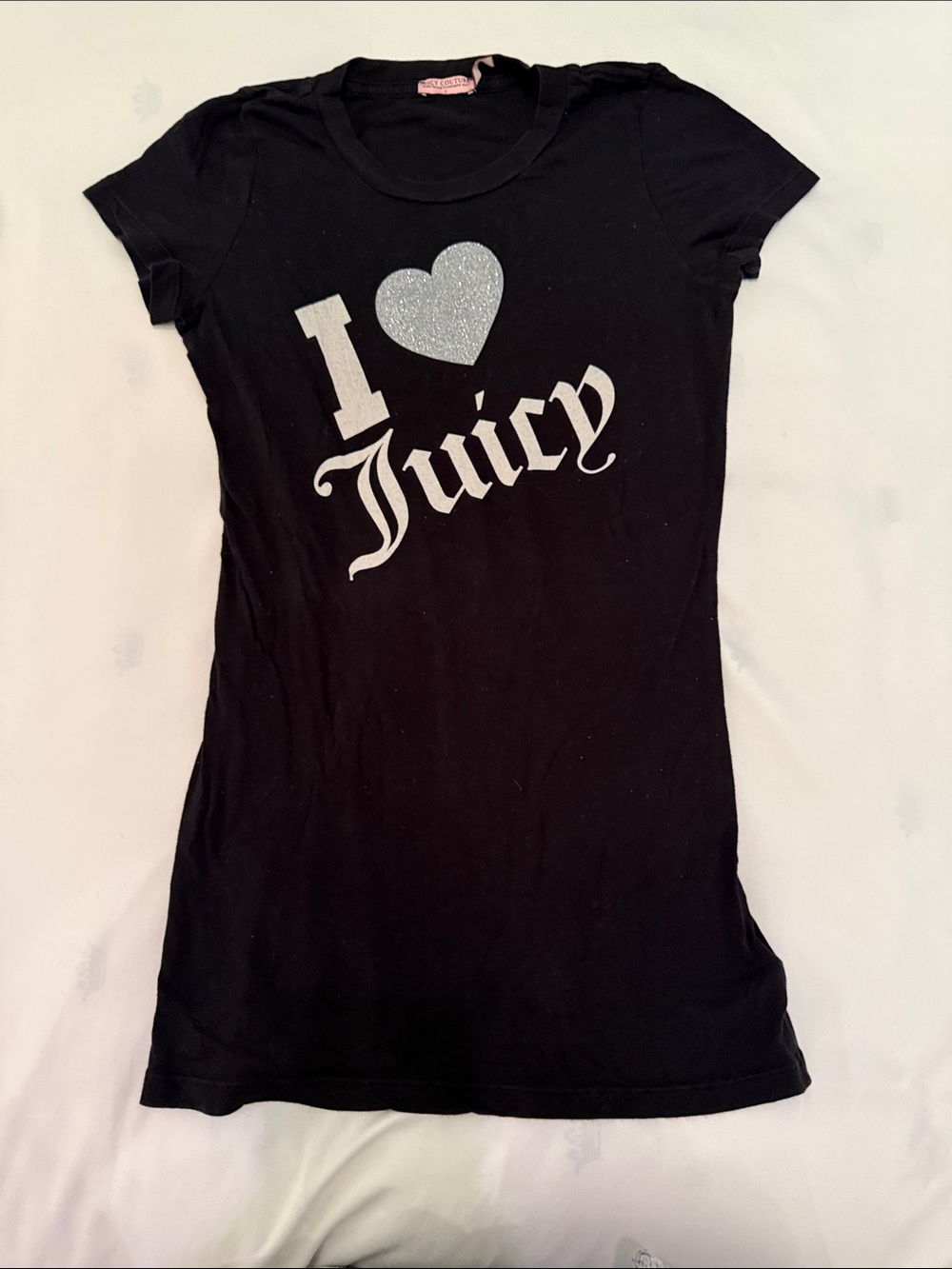 Juicy Couture Black Short Sleeve Tee with Silver Glitter Heart